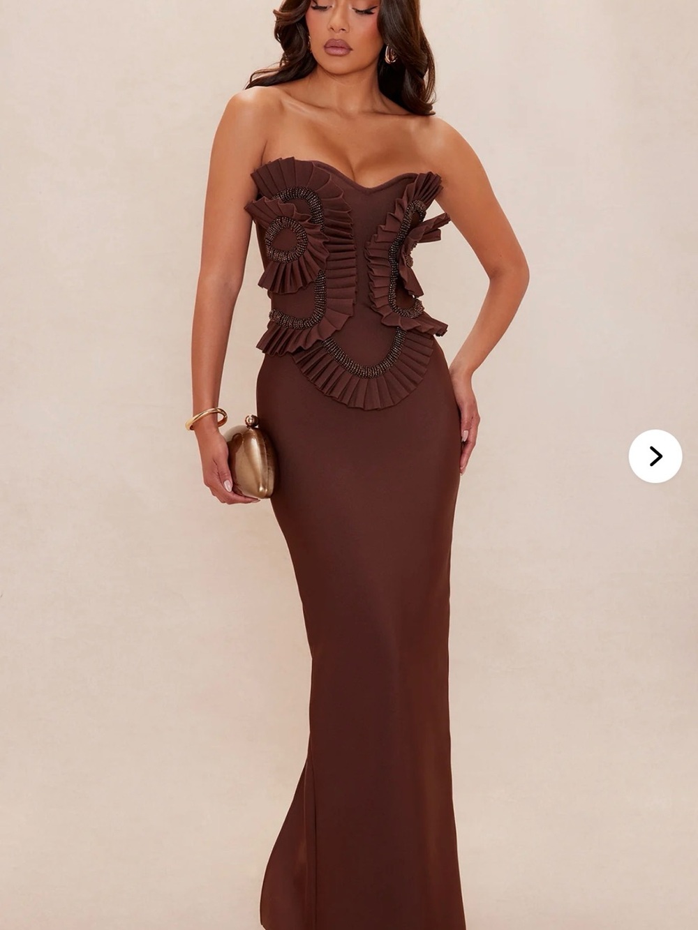 NWT Jade beaded Strapless Chocolate Brown Ruffled Mermaid Evening Dress